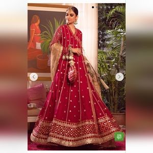 Annus Abrar maroon red angrakha/shalwar kameez